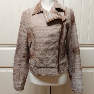 Free People Tapestry Moto Jacket Sz 6 Brown
